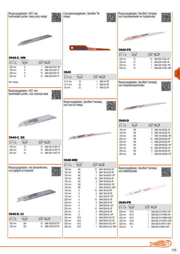 BAHCO Sandflex® bimetaal-reciprozaagbladen voor pallets 10/14 TPI 228 mm - 10 stuks/VE 3940-228-10/14-PR13-10P