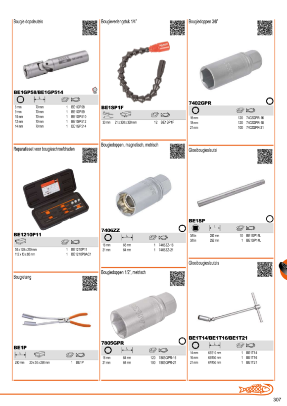 BAHCO 1/4 scharnierende bougie-verlengsleutel BE1SP1F