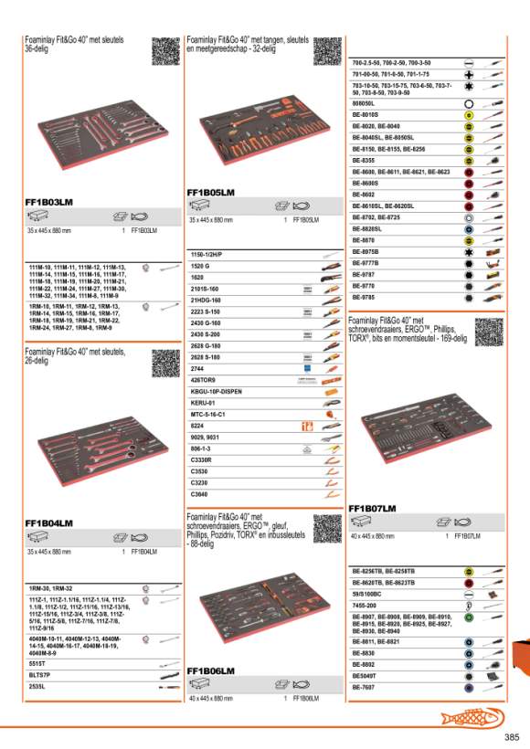 BAHCO Schuiminzetstuk voor 40 werkplaatswagen, tang, compacttang, moersleutel en schuifmaat - 32 stuks FF1B05LM