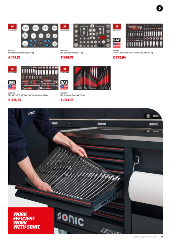 Sonic SFS 1/2'' Nuss-, Bit- und Schlüssel-Satz mit Ratsche 66-teilig 306601