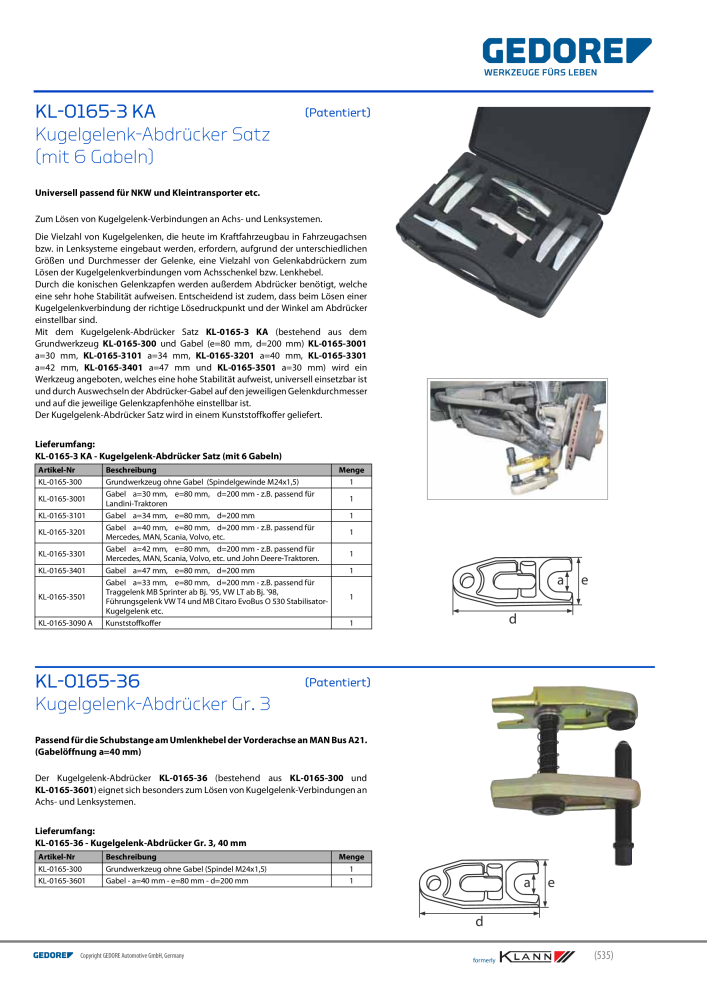 GEDORE Automotive KLANN Allgemeine Werkzeuge Nº: 216 - Página 27