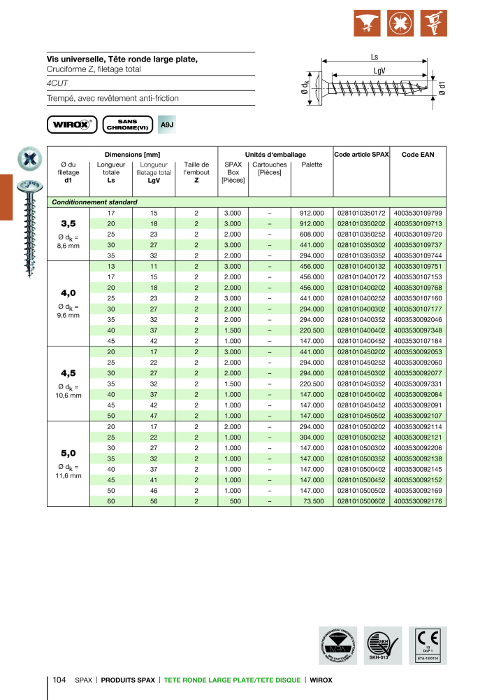 Catalogue des vis SPAX NR.: 2161 - Seite 104