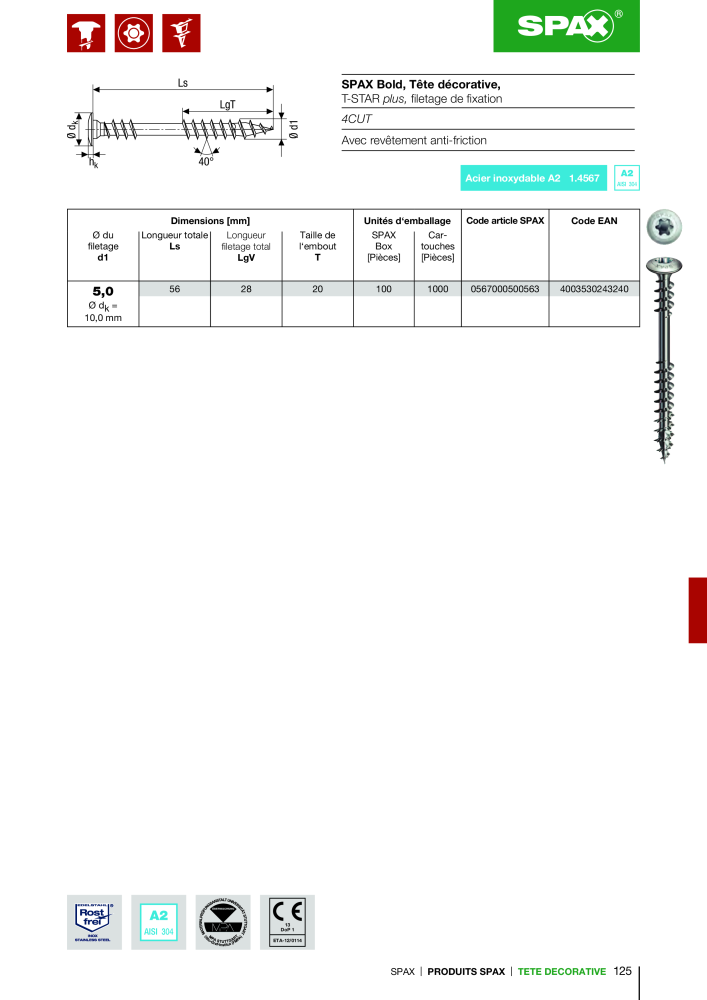 Catalogue des vis SPAX NO.: 2161 - Page 125