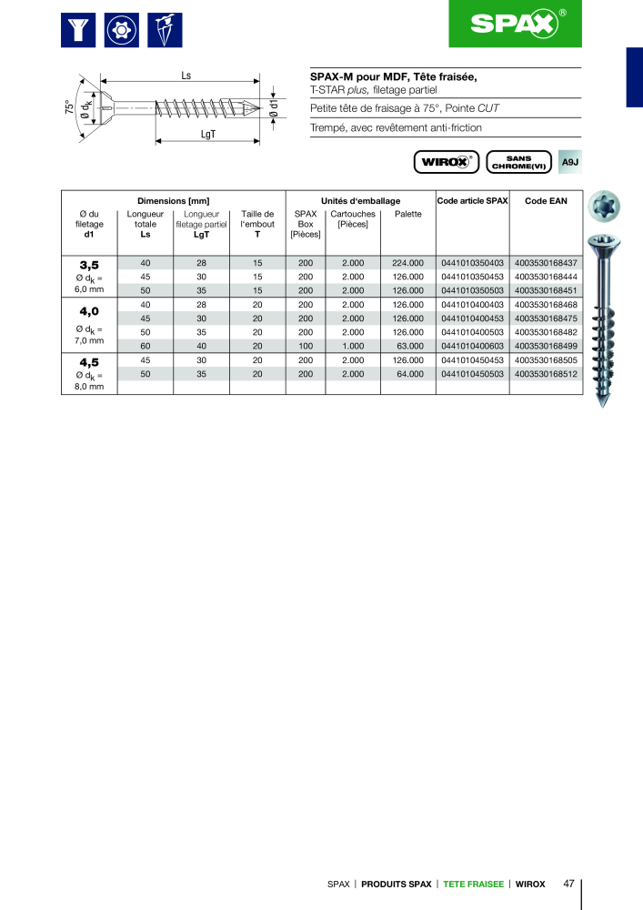 Catalogue des vis SPAX Nb. : 2161 - Page 47