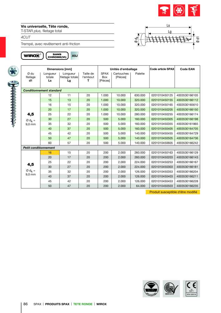 Catalogue des vis SPAX NO.: 2161 - Page 86