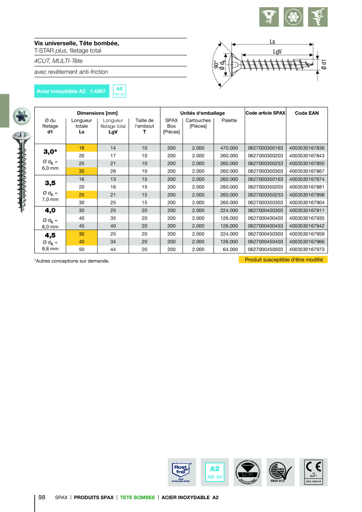 Catalogue des vis SPAX NO.: 2161 - Page 98