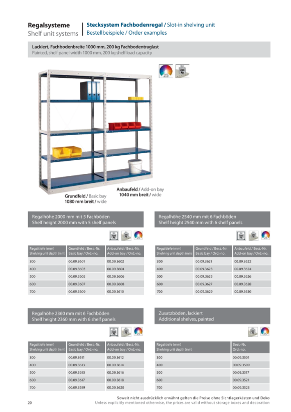 LOKOMA STECKREGAL AF, 2360 MM H. LACK., 790x705 MM, 6 legborden met een draagvermogen van 200 kg 00.09.4079