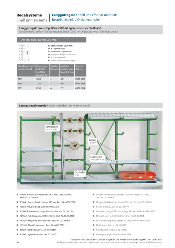 LOKOMA STORAGE TRAY, ZINCED 1000x500 (LxD) F. LONG COUNTERBARS 00.10.6122