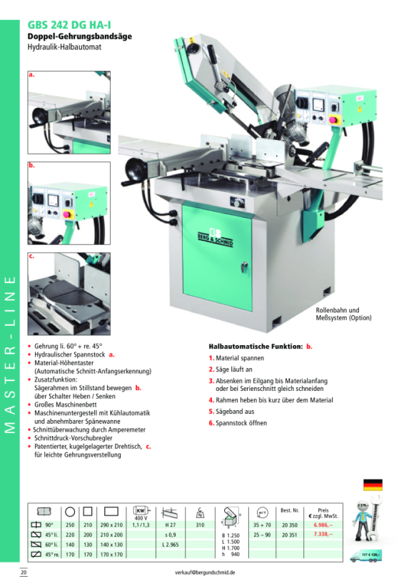 Berg & Schmid Bandsäge Metallbandsäge GBS 242 DG HA-I 37+74 m/min 20350