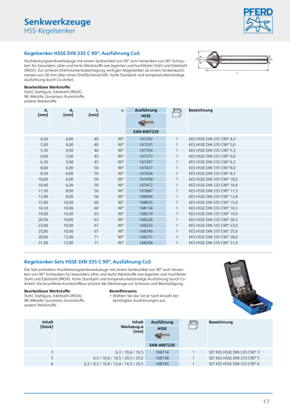 PFERD HSS-verzinkboor KES HSS DIN 335 C90° 5,0 25202101