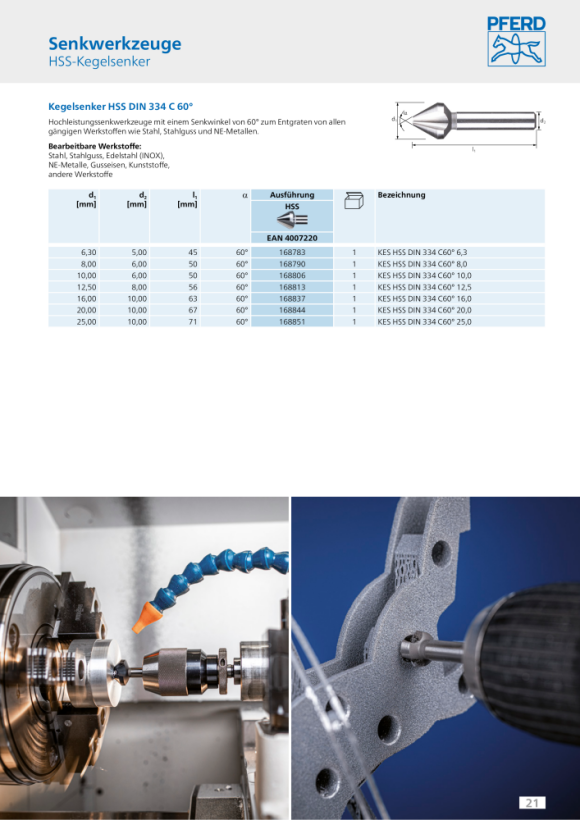 PFERD HSS-verzinkboor KES HSS DIN 334 C60° 10,0 25202163