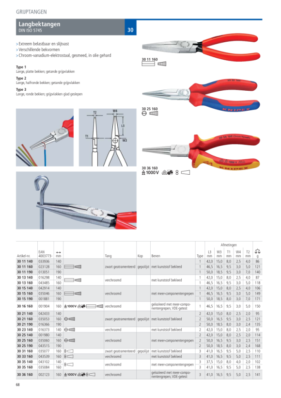 Knipex Long Nose Pliers chrome plated plastic coated 140mm 30 23 140