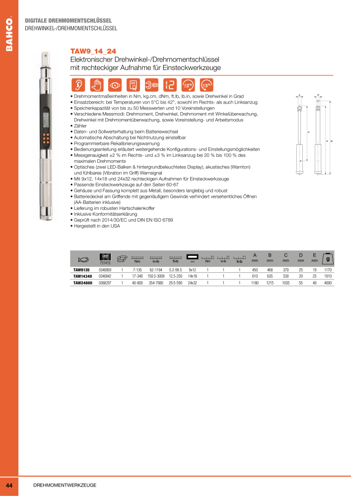 BAHCO Drehmomentwerkzeug Nº: 2226 - Página 44