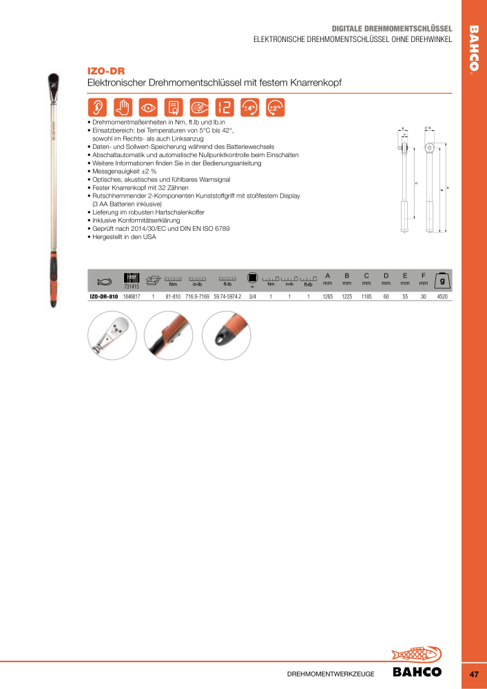 BAHCO Drehmomentwerkzeug NR.: 2226 - Seite 47