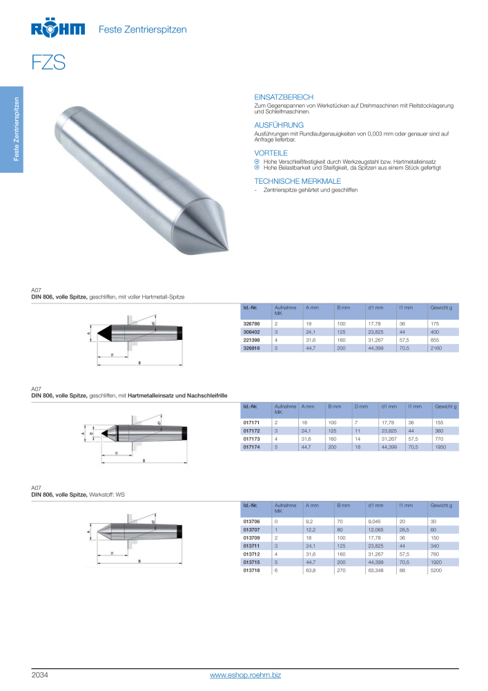 Röhm - Zentrierspitzen und Stirnseiten-Mitnehmer NO.: 2262 - Page 36
