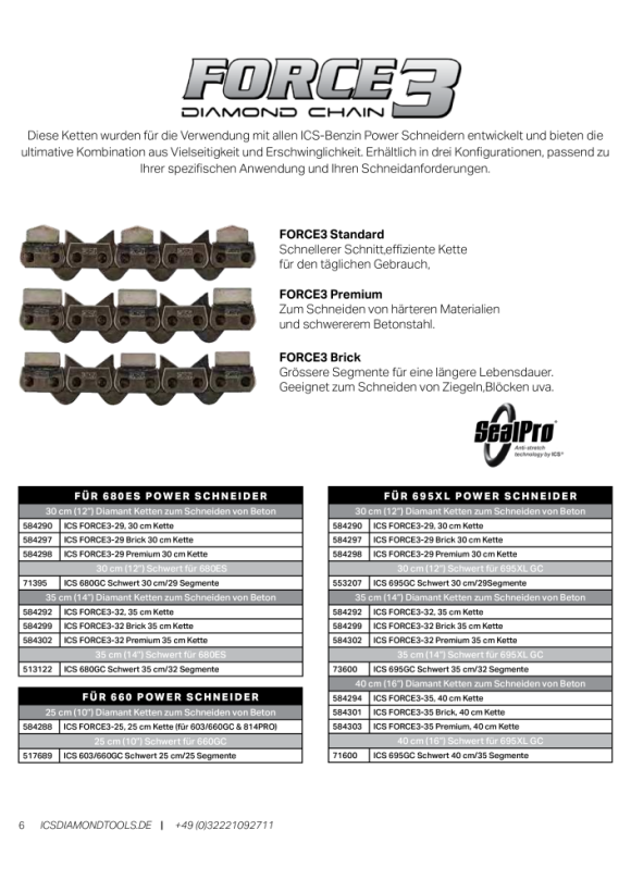 ICS Diamantkette FORCE3-25 25 cm 50DL (für 603/660GC & 814PRO) 584288