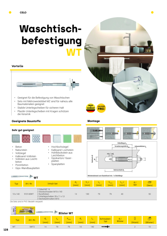 CELO Waschtisch-Befestigung WT 10x140 - Apolo MEA 910140WT