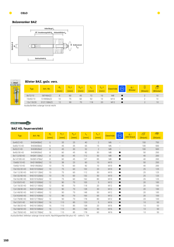 CELO Blister Blitzanker BAZ 8-72/10 - Apolo MEA 5874BAZ2