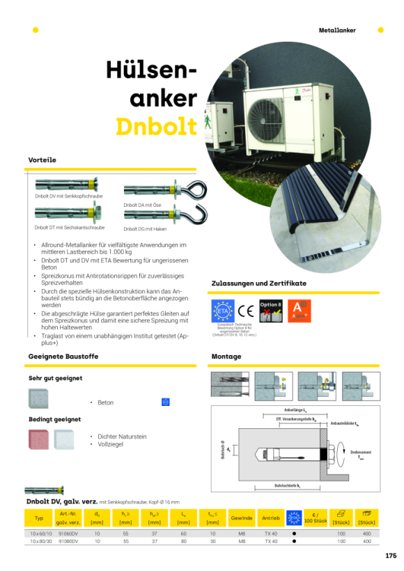 CELO Hülsenanker Dnbolt DT 12-70/ M10 mit Seckskantschraube, verzinkt, ETA - Apolo MEA 91270DT