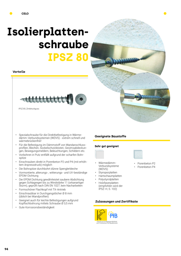 CELO Isolierplattenschraube IPS 80 SIgnalweiß - Apolo MEA 9180IPS