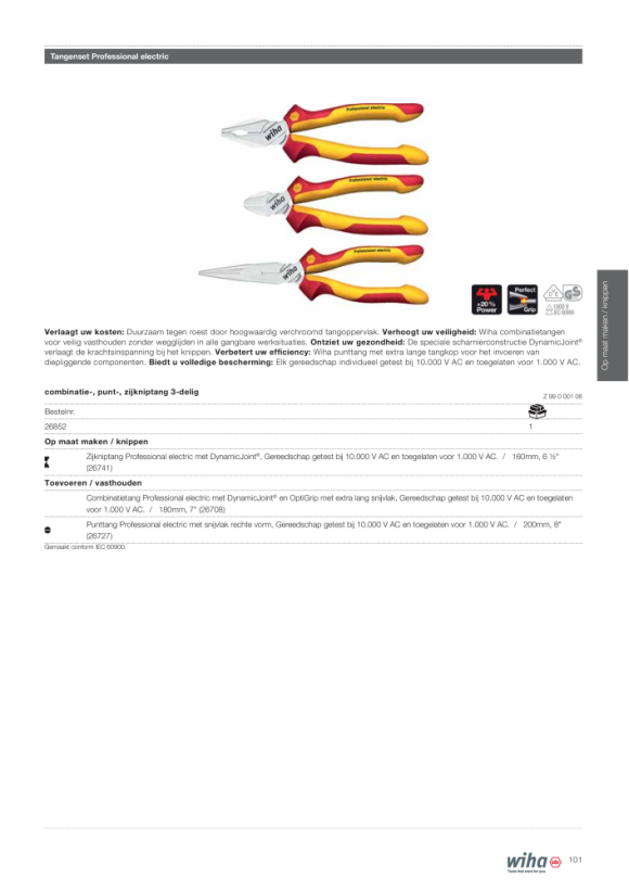 Wiha Tangenset Professional electric combinatie-, punt-, zijkniptang 3-delig (26852)