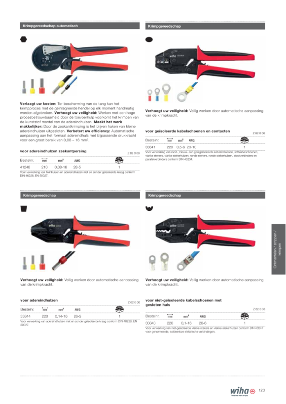 Wiha Krimpgereedschap voor geïsoleerde kabelschoenen en contacten (33841) 220 mm