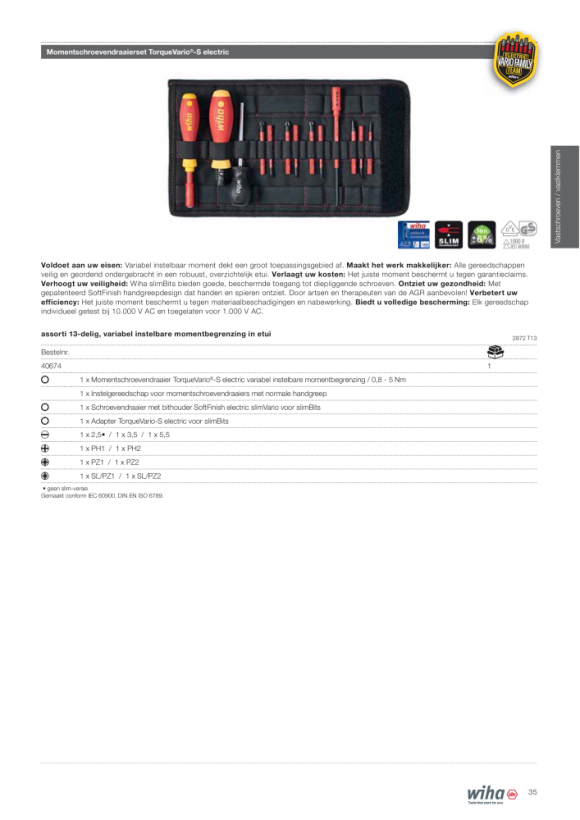 Wiha Momentschroevendraaierset TorqueVario®-S electric assorti 18-delig, variabel instelbare momentbegrenzing in etui (36791) 0,8-5,0 Nm