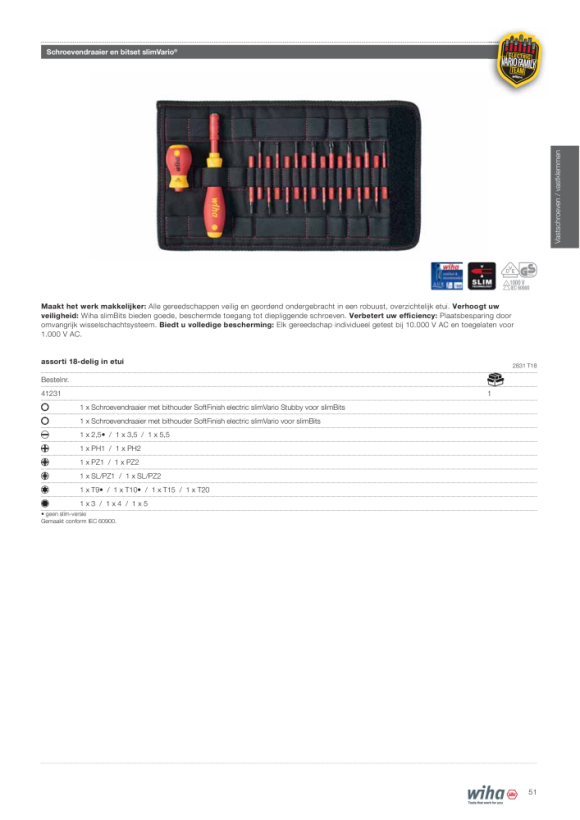 Wiha Schroevendraaier en bitset slimVario® assorti 18-delig in etui (41231)