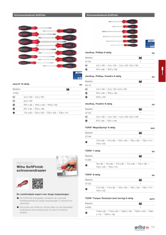 Wiha Schroevendraaierset SoftFinish sleufkop, Phillips, Pozidriv 6-delig (26113)