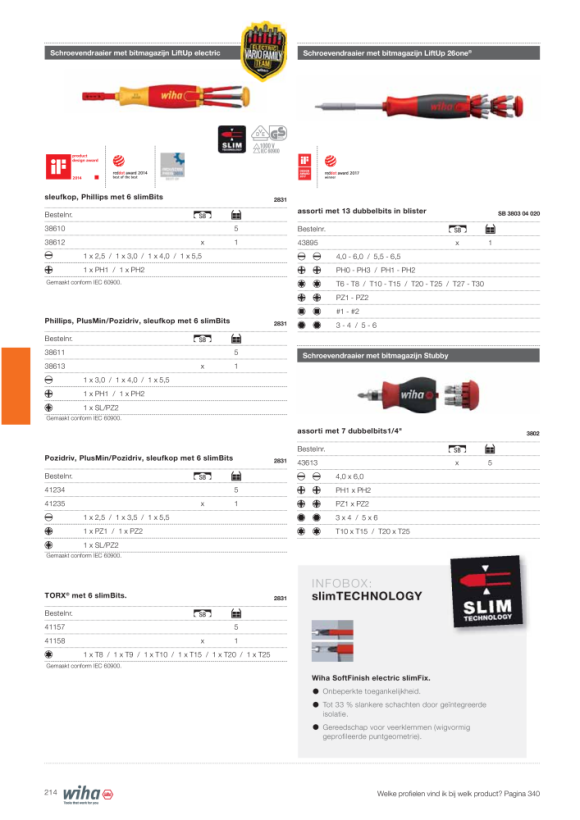 Wiha Schroevendraaier met bitmagazijn LiftUp electric Phillips, PlusMin/Pozidriv, sleufkop met 6 slimBits in blister (38613)