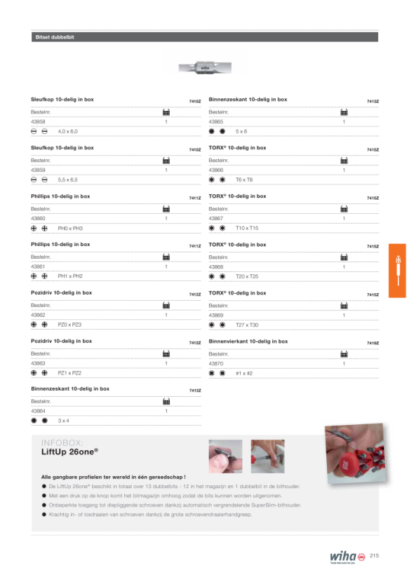 Wiha Schroevendraaier met bitmagazijn LiftUp electric Phillips, PlusMin/Pozidriv, sleufkop met 6 slimBits in blister (38613)