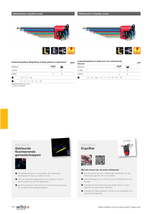 Wiha Stiftsleutelset in ErgoStar houder zeskantkogelkop 9-delig kort met oplichtende kleuren (41483)