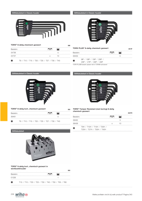 Wiha Stiftsleutelset TORX® 9-delig kort, chemisch gezwart in werkbankhouder (01326)