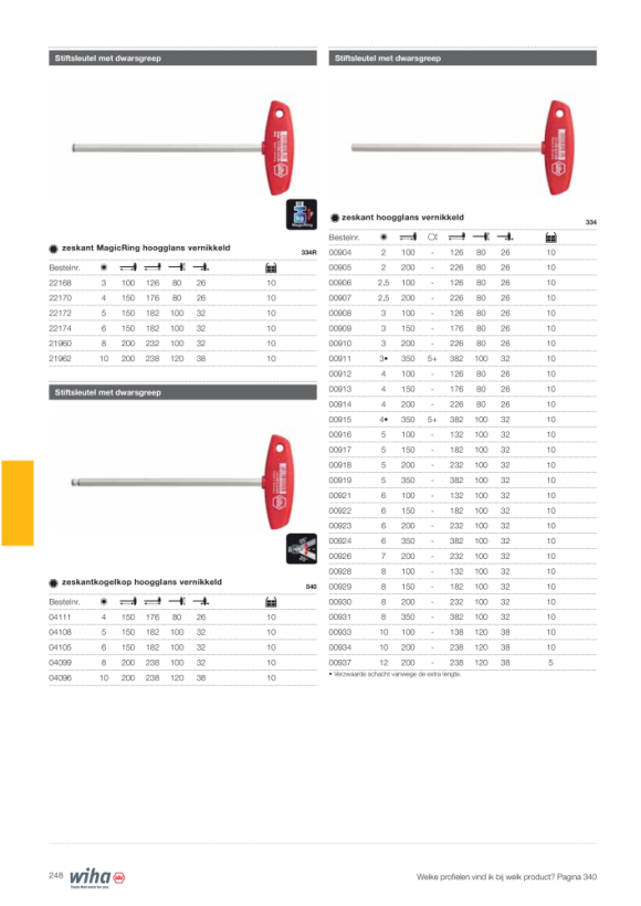 Wiha Stiftsleutel met dwarsgreep zeskantkogelkop hoogglans vernikkeld (04099) 8 x 200 mm