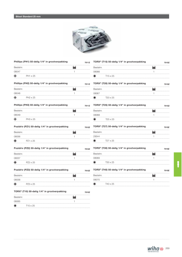 Wiha Bitset Standard 25 mm TORX® (T20) 50-delig 1/4 in grootverpakking (08067)