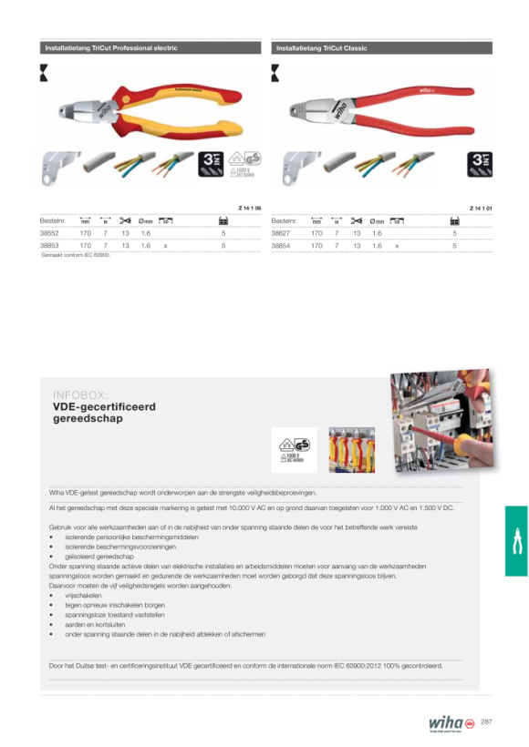 Wiha Combinatietang Industrial electric met DynamicJoint® en OptiGrip met extra lang snijvlak (33186) 180 mm