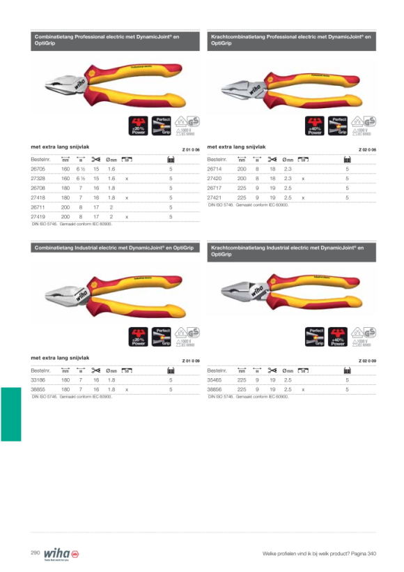 Wiha Combinatietang Professional electric met DynamicJoint® en OptiGrip met extra lang snijvlak in blister (27418) 180 mm