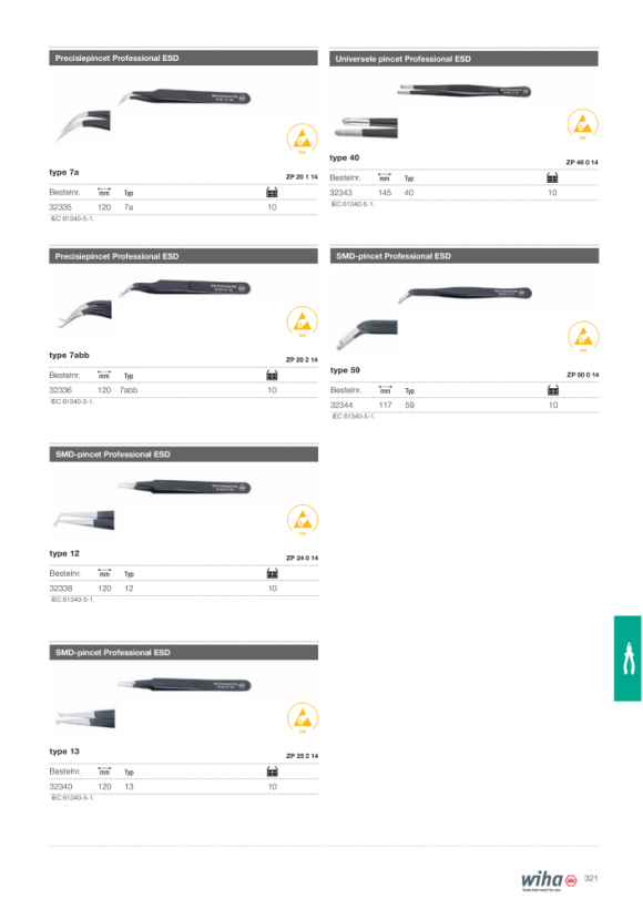 Wiha SMD-pincet Professional ESD type 59 (32344) 117 mm