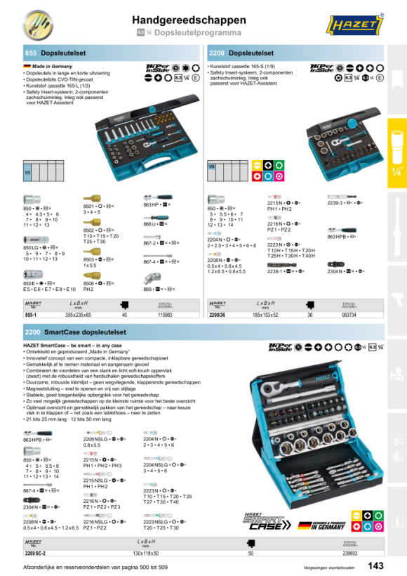 HAZET Dopsleutelset - vierkant hol 6,3 mm (1/4 inch) - buitenzeskant trekprofiel, binnenzeskantprofiel, Phillips profiel PH, Pozidriv profiel PZ, gleufprofiel - aantal gereedschappen: 30 854