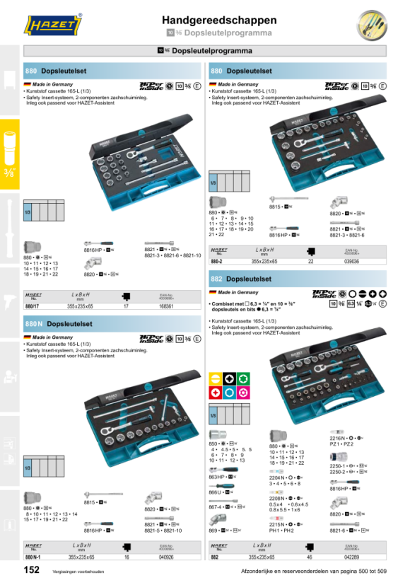 HAZET Dopsleutelset - vierkant 10 mm (3/8 inch), vierkant 6,3 mm (1/4 inch), zeskant 6,3 (1/4 inch), zeskant 8 (5/16 inch) - buitenzeskant Tractieprofiel 882-1