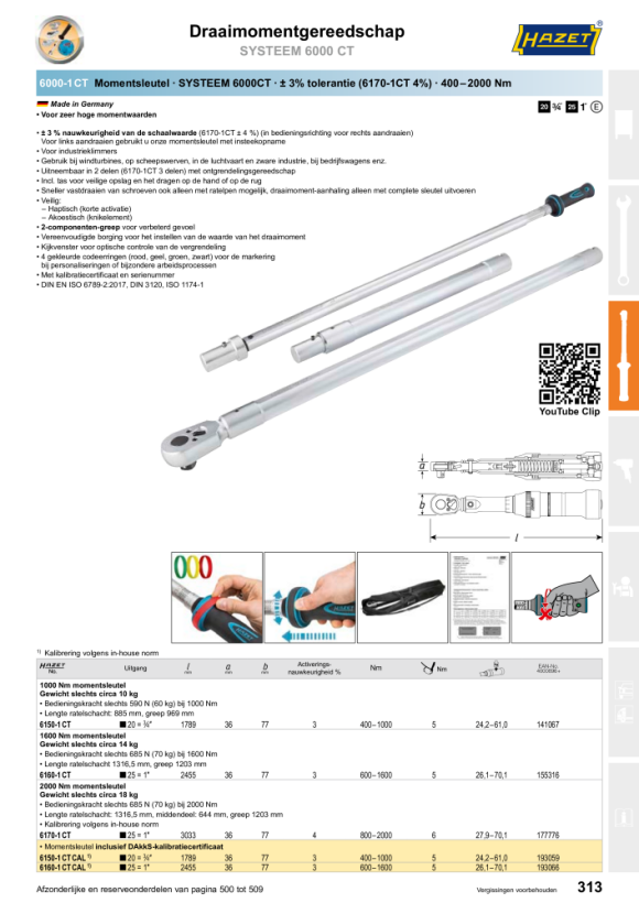 HAZET Momentsleutel - Nm min-max: 800-2000 Nm - Tolerantie: 4% - Vol vierkant 25 mm (1 inch) 6170-1CT