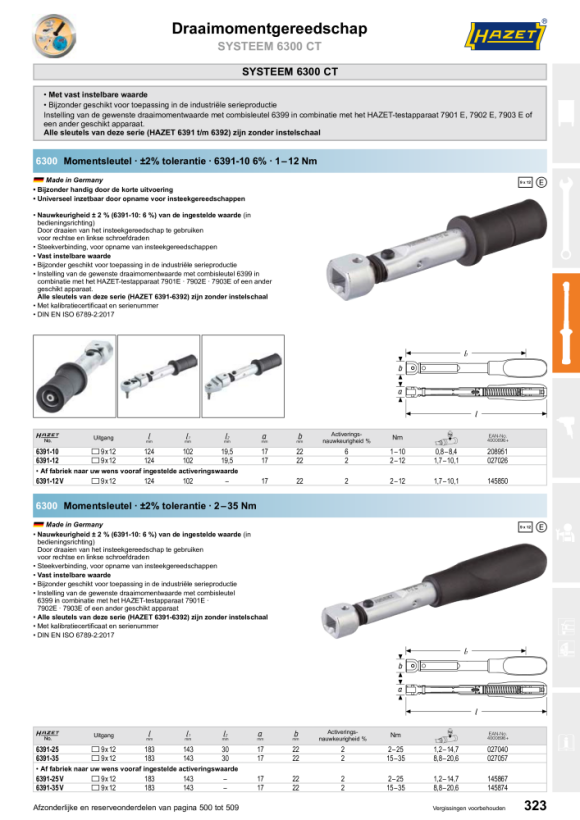 HAZET Momentsleutel - Nm min-max: 2?25 Nm - Tolerantie: 2% - Vierkant inzetstuk 9 x 12 mm 6391-25