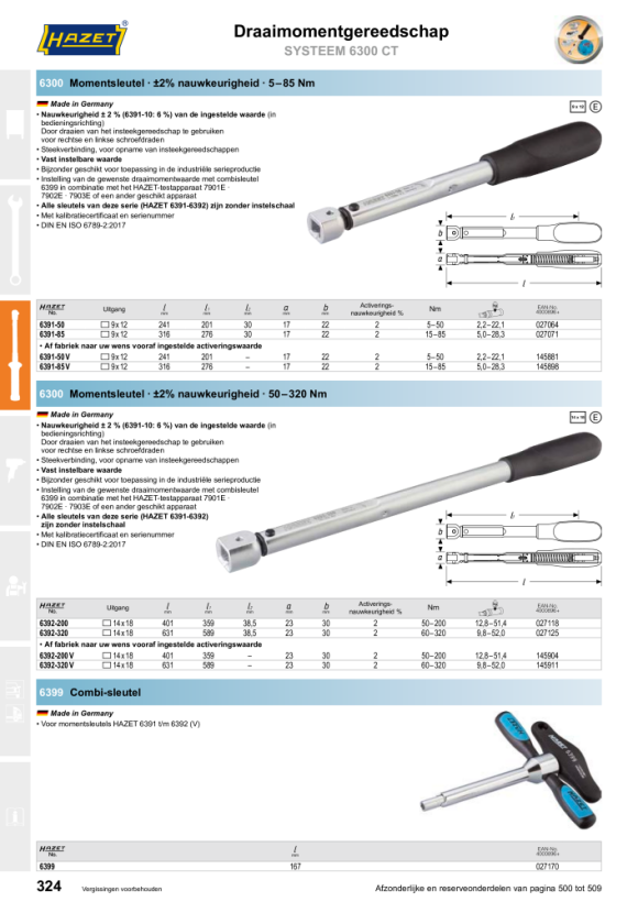 HAZET Momentsleutel - Nm min-max: 60-320 Nm - Tolerantie: 2% - Vierkant inzetstuk 14 x 18 mm 6392-320