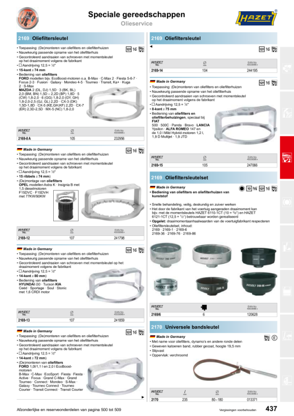 HAZET Oliefiltersleutelset - hol vierkant 10 mm (3/8 inch), hol vierkant 12,5 mm (1/2 inch) - buitenzeskantprofiel - aantal gereedschappen: 6 2169/6