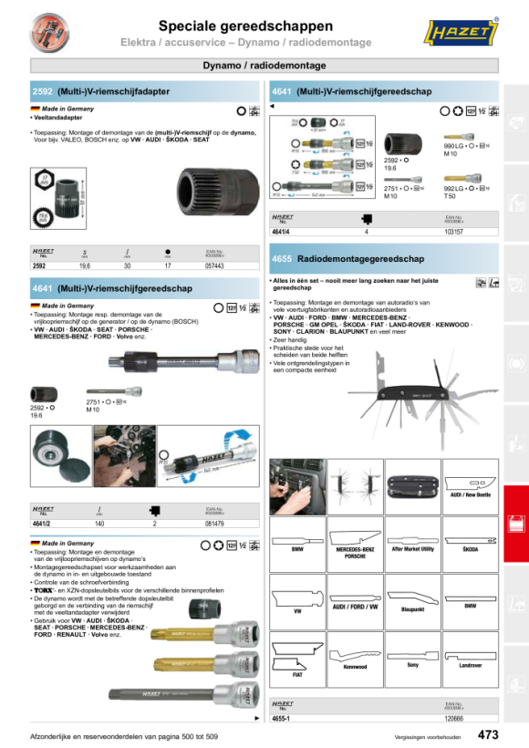 HAZET Gereedschapsset V-riemschijf - uitwendig meertandprofiel, inwendig meertandprofiel XZN, inwendig TORX®-profiel - aantal gereedschappen: 5 4641-2/5