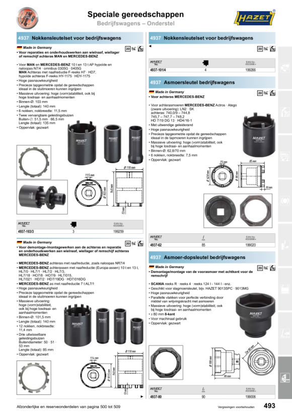 HAZET Bedrijfswagen pensleutelset - vierkant hol 20 mm (3/4 inch) - aantal gereedschappen: 4 4937-101/4