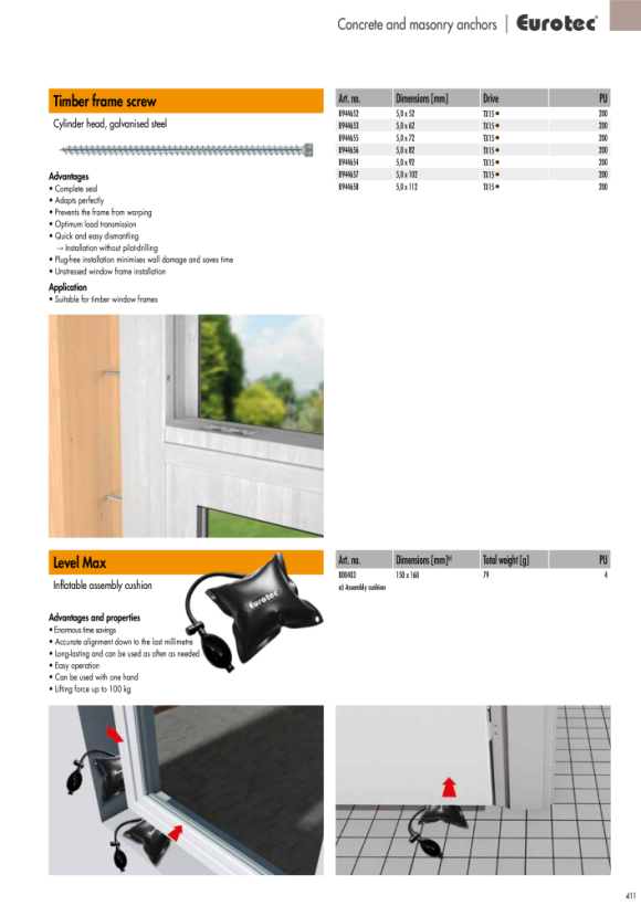 Eurotec Betongramskruv försänkt huvud - galvaniserat stål - huvud Ø 11 - TX30 - 7,5 x 302 mm b944639