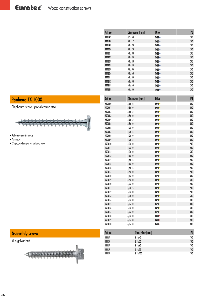 Eurotec catalogue fastening technology Nb. : 2439 - Page 330