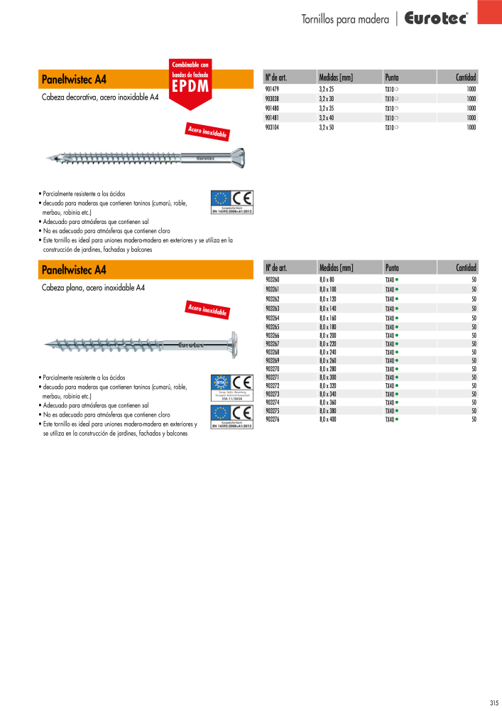 Eurotec Catálogo de la técnica de fijación Nb. : 2440 - Page 315