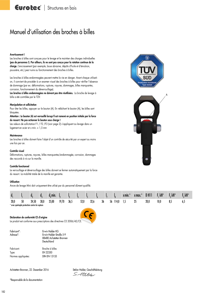 Eurotec catalogue technique de fixation Nb. : 2441 - Page 182
